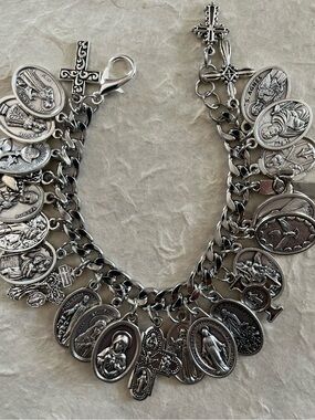 Catholic Charm Bracelet Saints, Crosses